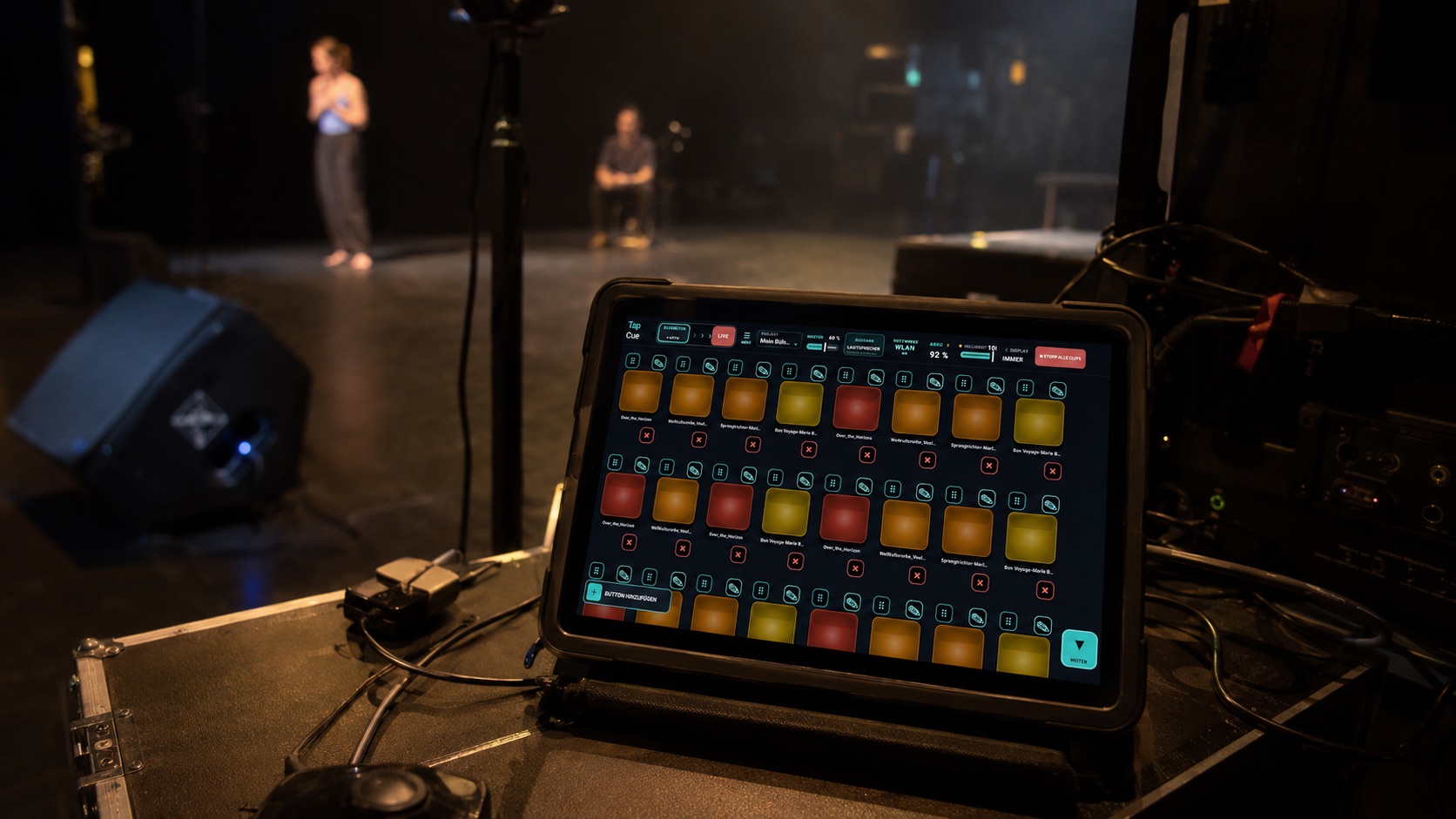 TapCue auf einem Tablet während einer laufenden Theaterprobe